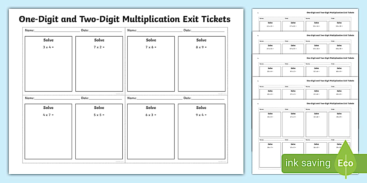 One-Digit and Two-Digit Multiplication Exit Tickets - Twinkl