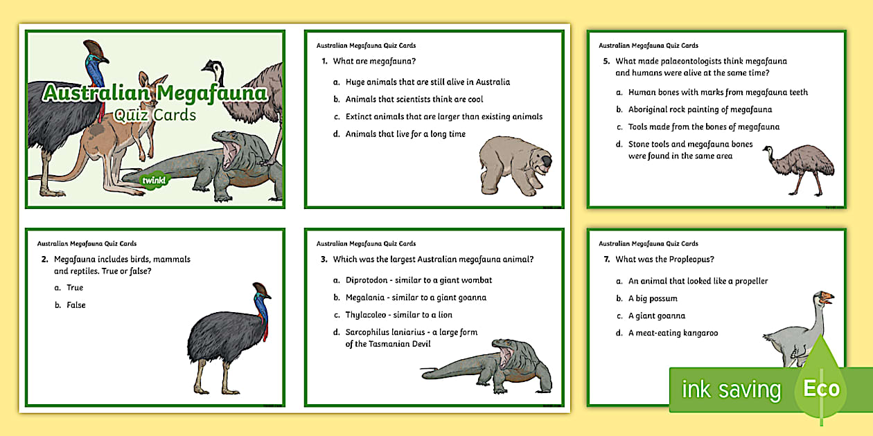 Australian Megafauna Multiple Choice Quiz Cards - Twinkl