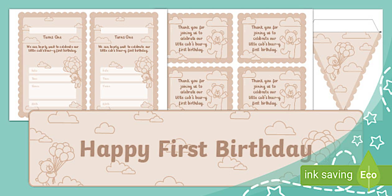 First Birthday Pack - Teddy Bear (teacher made) - Twinkl