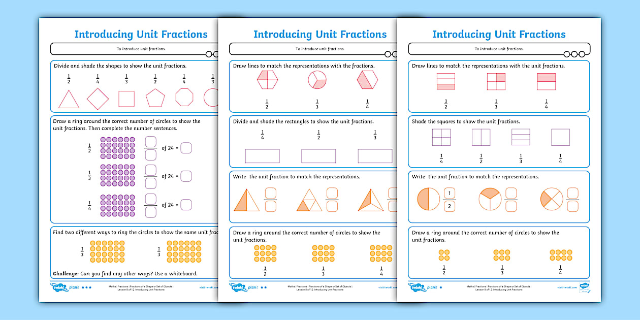 ёясй Year 2 Introducing Unit Fractions Maths Activity Sheets ёясй Year 2 Introducing Unit Fractions Maths Activity Sheets