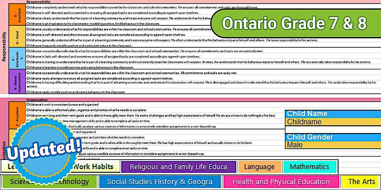 Ontario Report Card Comments Bank | Twinkl CA (teacher made)