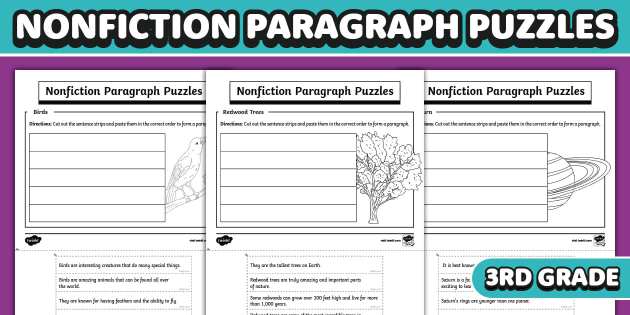 Third Grade Nonfiction Paragraph Puzzles Cut and Paste