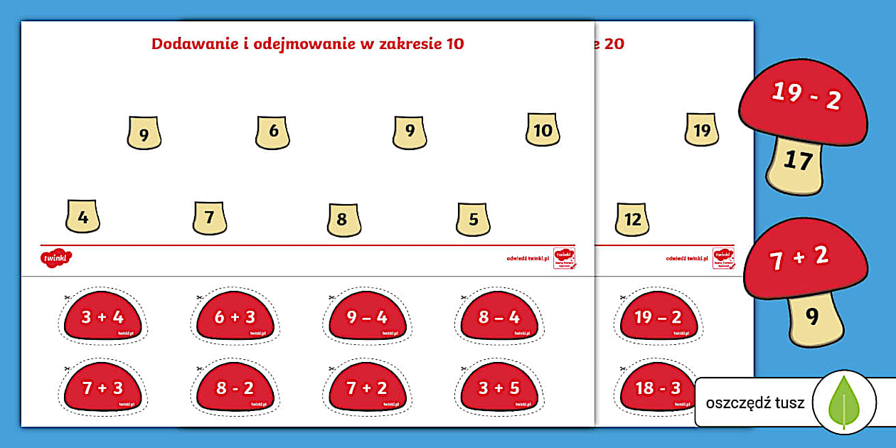 Dodawanie I Odejmowanie W Słupku Jesień | Dodawanie i odejmowanie w zakresie 10 i 20 | Wytnij i wklej