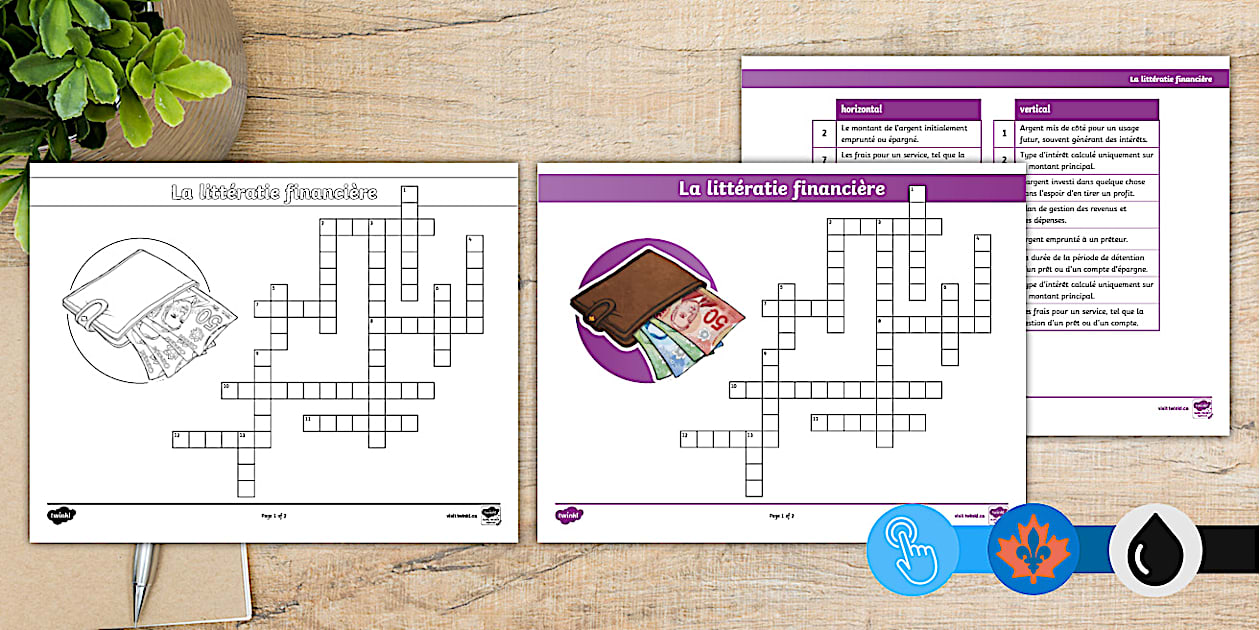 Financial Literacy Crossword Puzzle Activity French