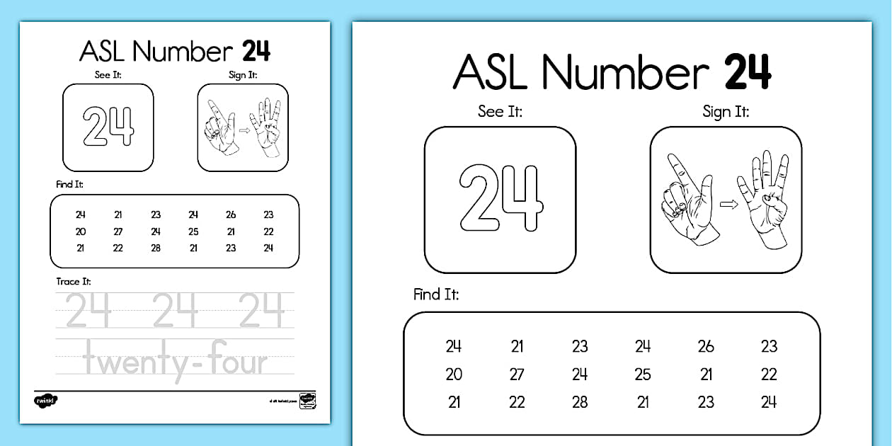 ASL Number 24 Worksheet (l'insegnante ha fatto) - Twinkl