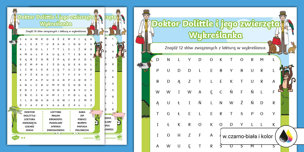 Doktor Dolittle I Jego Zwierzęta Krzyżówka www.twinkl.com.eg