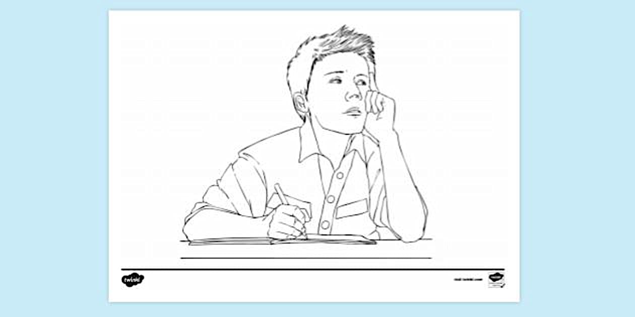 Child In Uniform Writing Colouring Sheet | Art | Twinkl