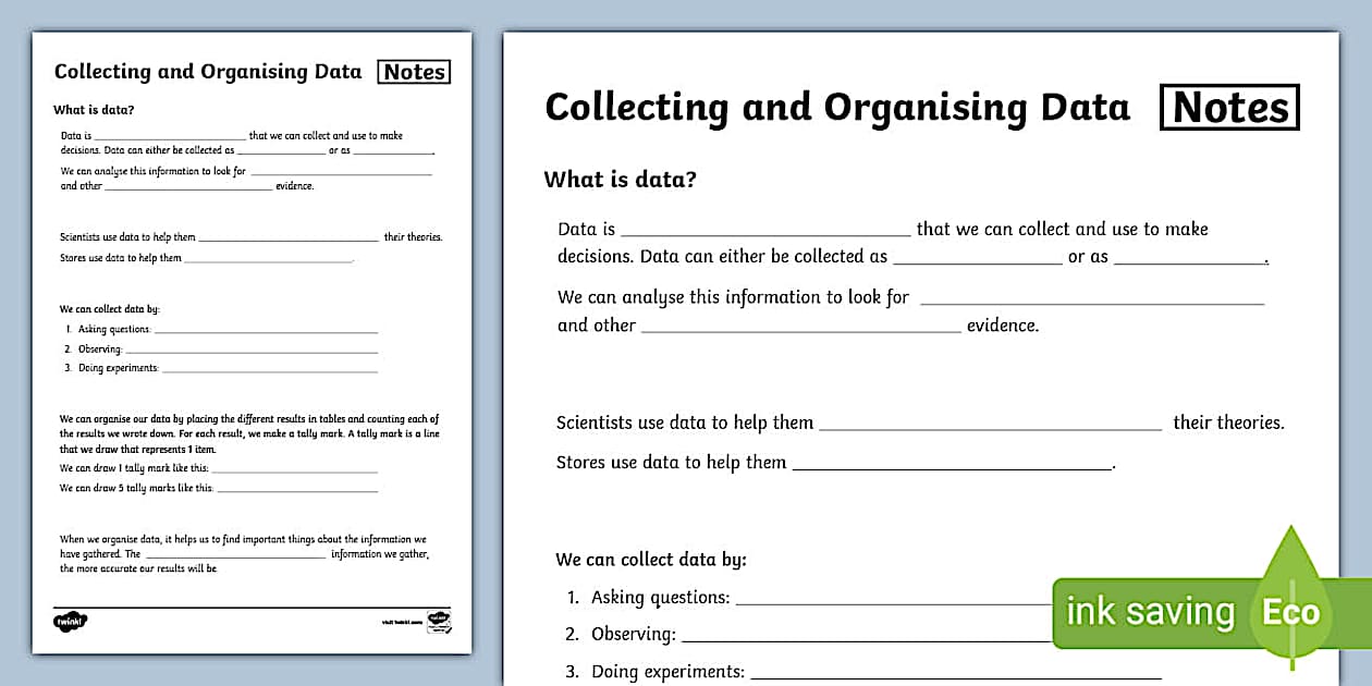 Collecting and Organising Data – Notes: An Activity Sheet