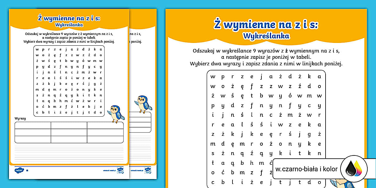 Sówka Ortografka | Ż wymienne na Z i S | Wyszukiwanka