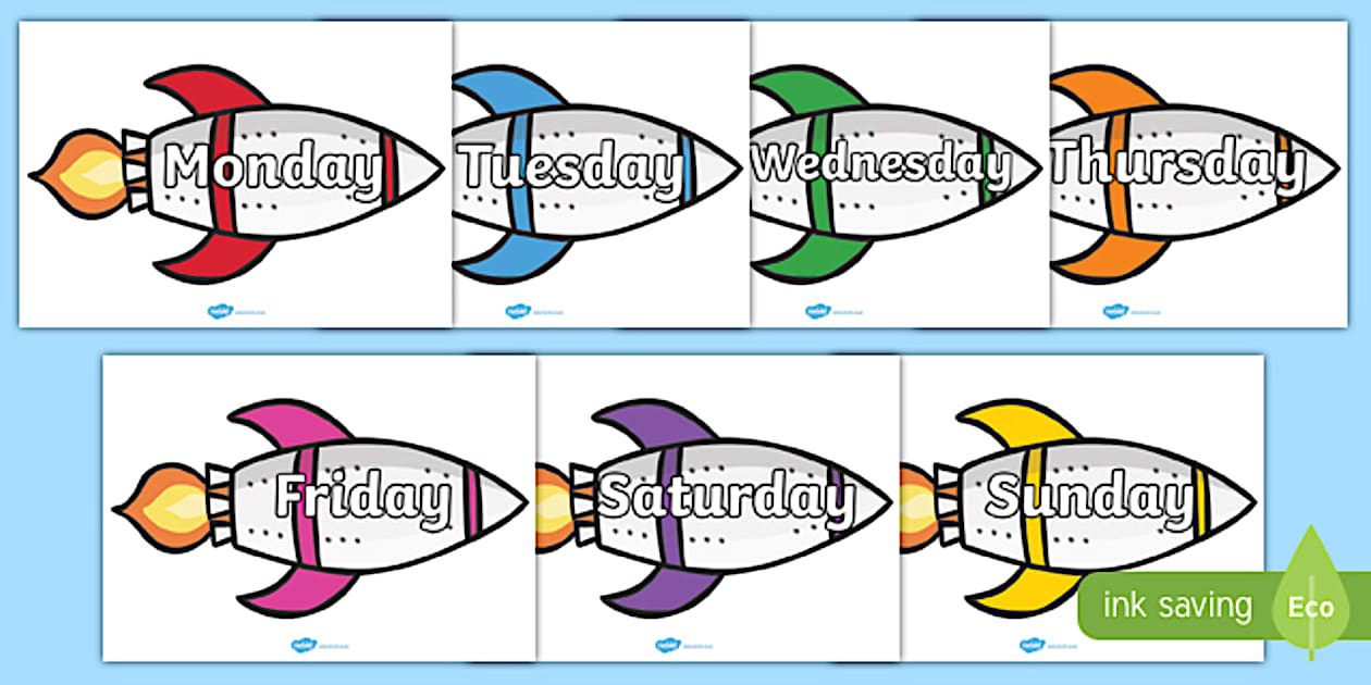 Editable Days of the Week on Rockets (teacher made) - Twinkl