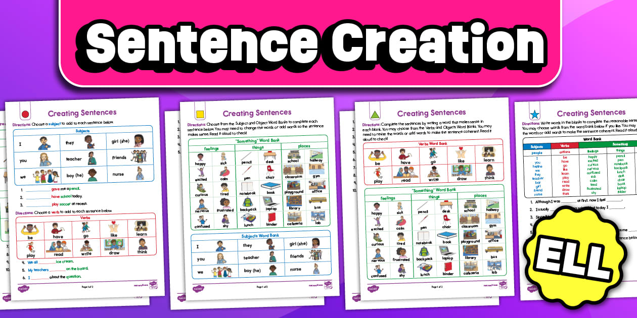 Sentence Creation Worksheets for ELL (teacher made) Twinkl