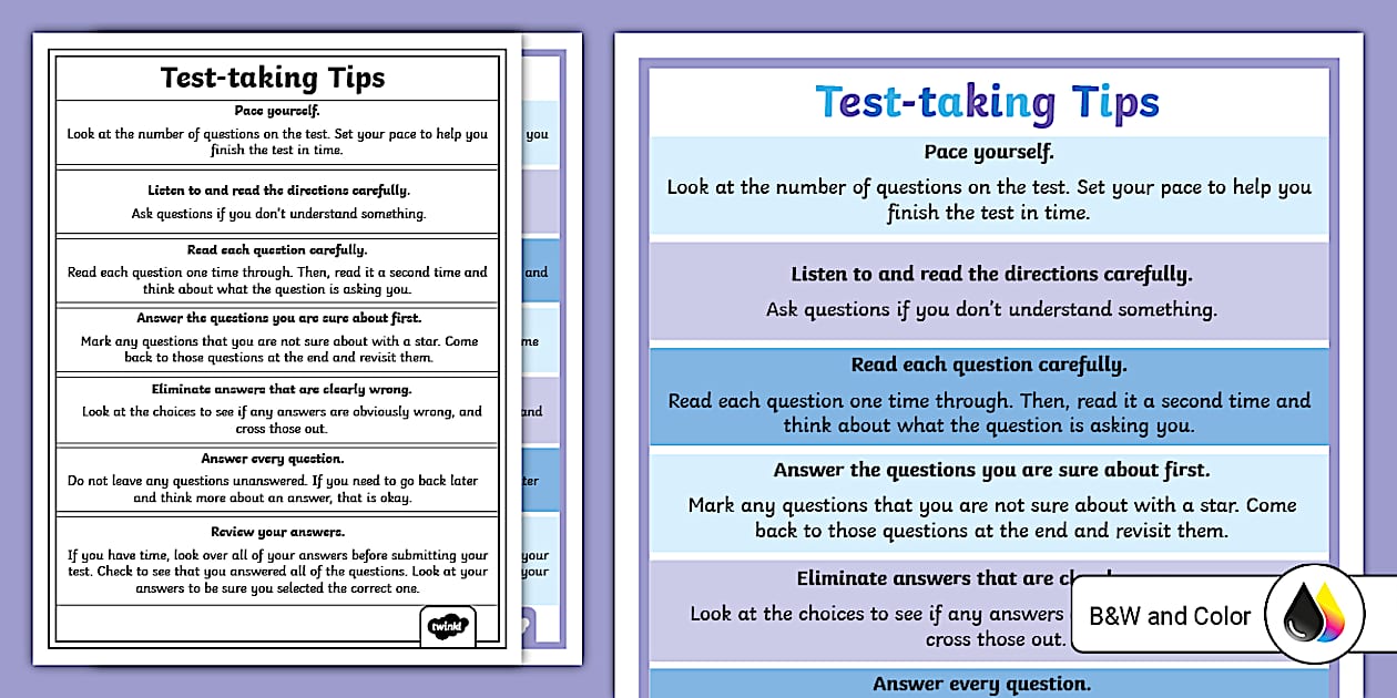 Test-Taking Tips Poster for 3rd-5th Grade