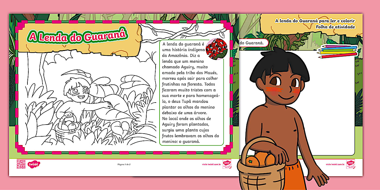 A lenda do Guaraná para colorir e ler - Folha de atividade