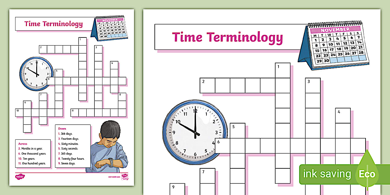Time Terminology Crossword (teacher made) - Twinkl