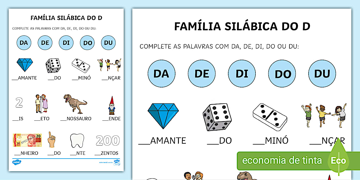 Atividade com a Família Silábica do D - Twinkl