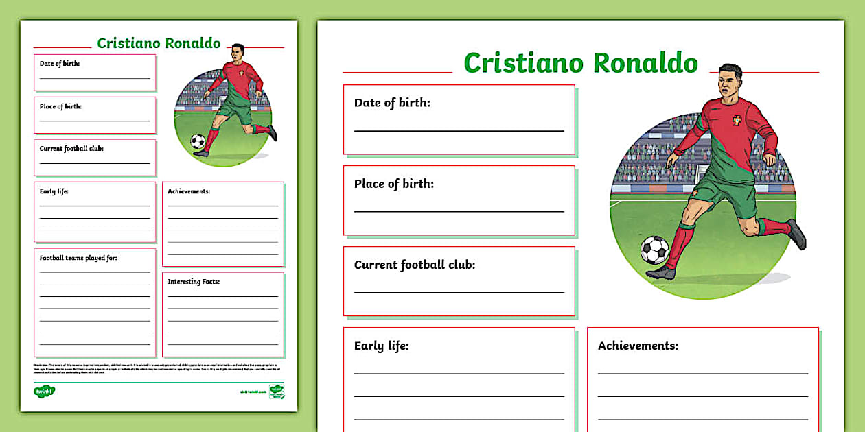 Cristiano Ronaldo Fact File Template - Twinkl