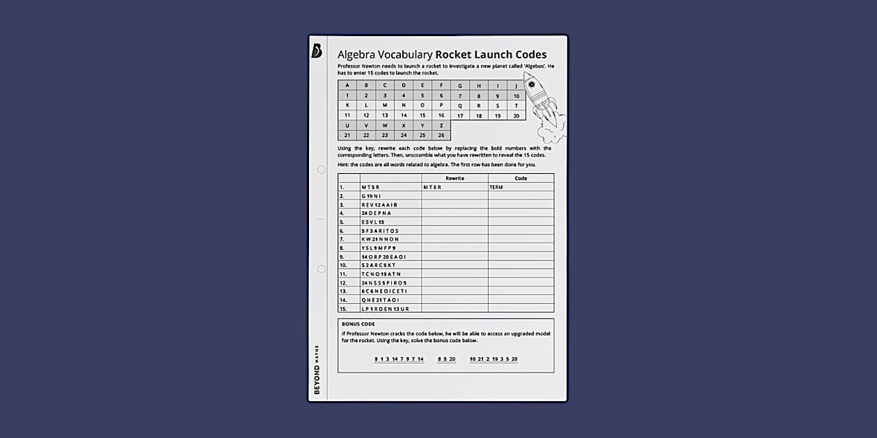 Algebra Vocabulary Activity - Maths - Beyond Secondary
