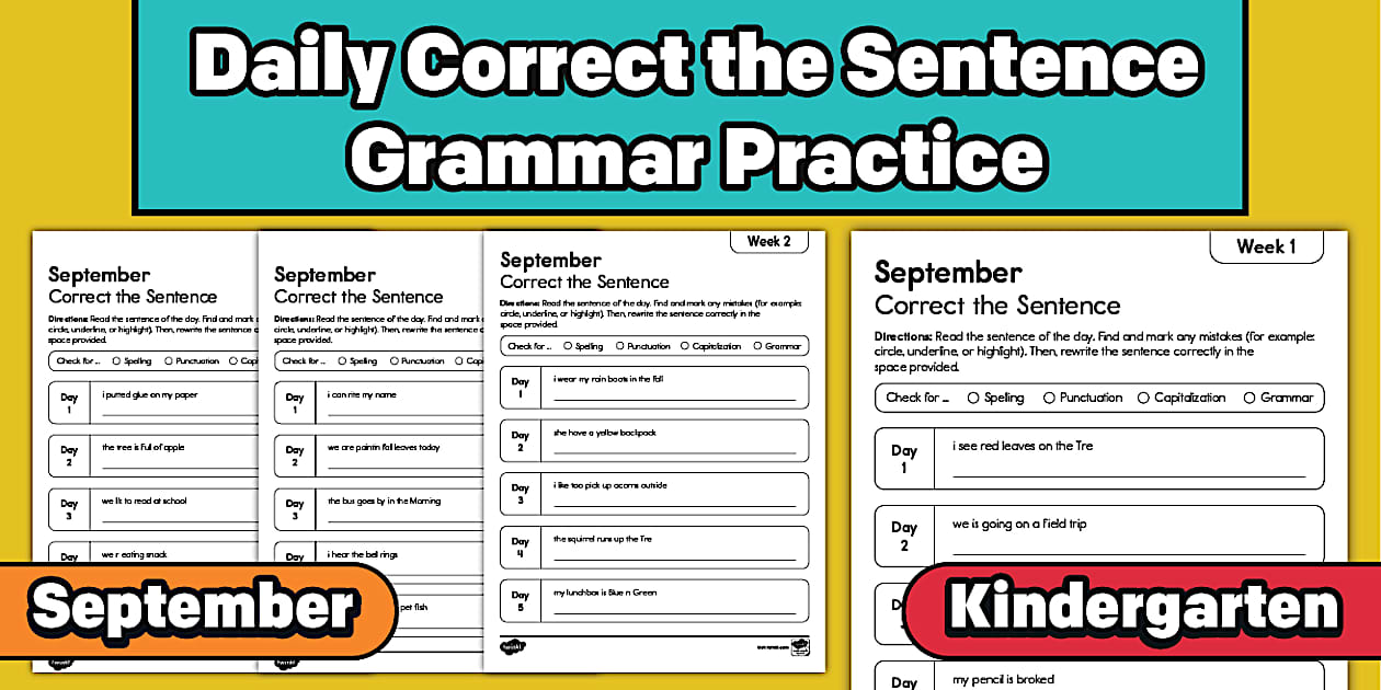 September Daily Correct the Sentence Grammar Practice