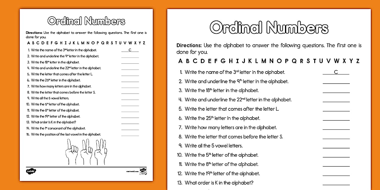 Second Grade Ordinal Numbers Worksheet (teacher made)