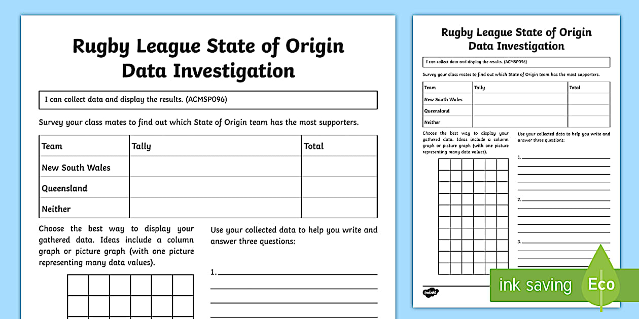 Rugby League State of Origin Data Investigation Worksheet / Worksheet