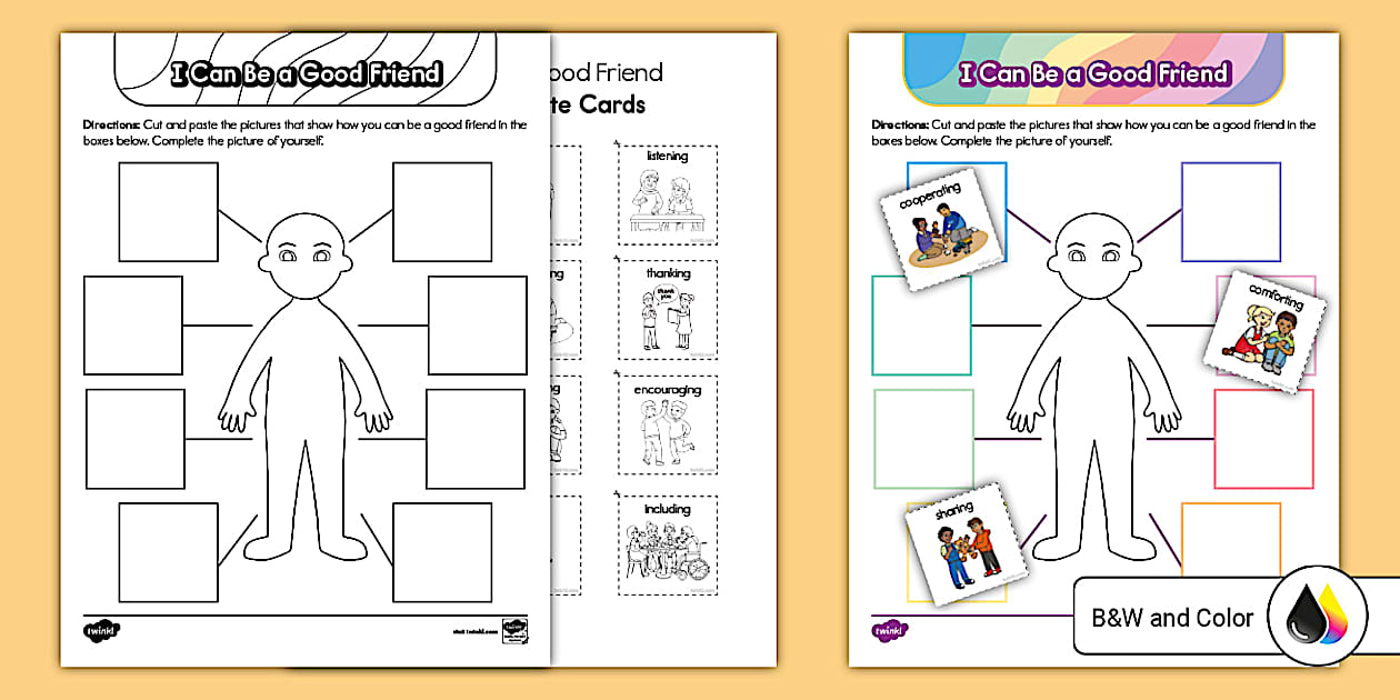 Early Childhood I Can Be a Good Friend Cut and Paste Worksheet