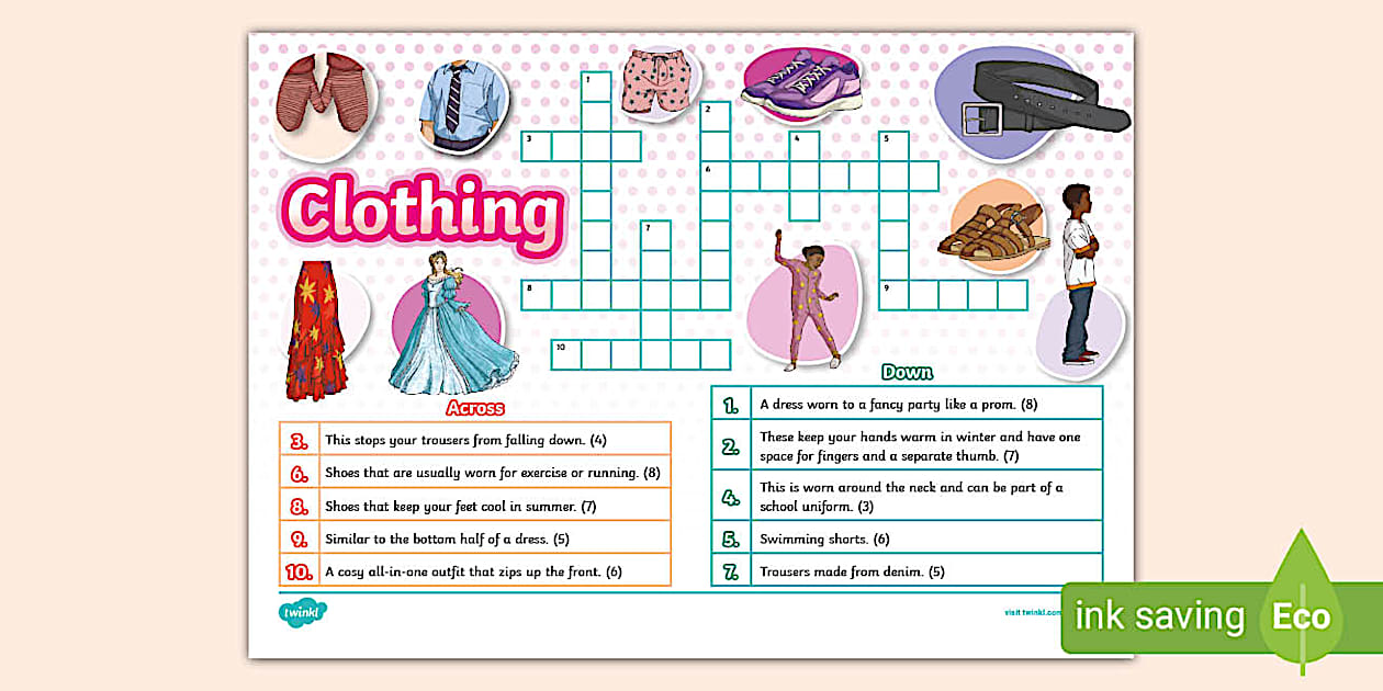 Clothing Crossword KS2 Clothes (Hecho por educadores)