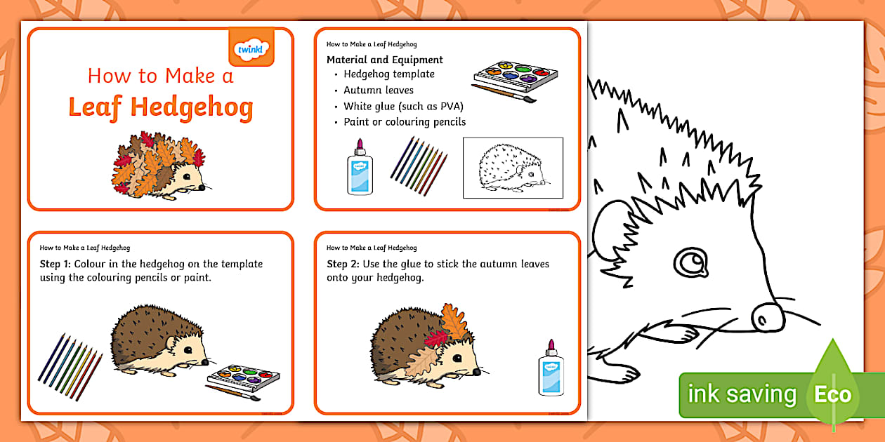 Leaf Hedgehog Template | Printable Crafting Activity