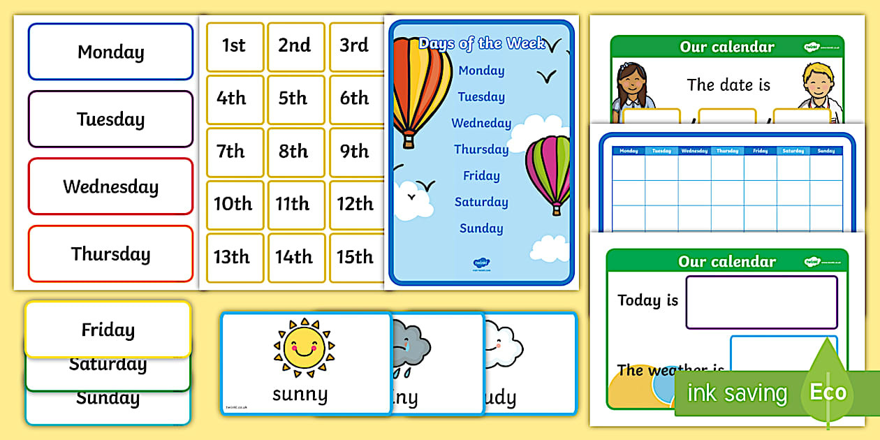 Editable Ready Made Days of the Week Calendar Display Pack
