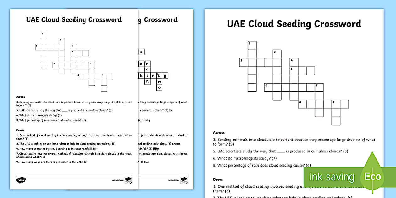 UAE Cloud Seeding Crossword (teacher made) Twinkl