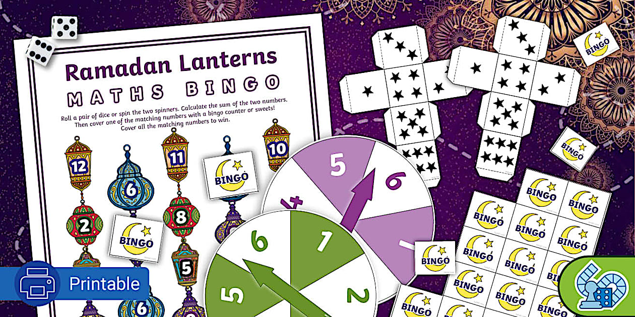 Ramadan Lantern Roll and Cover Maths Bingo Game - Addition