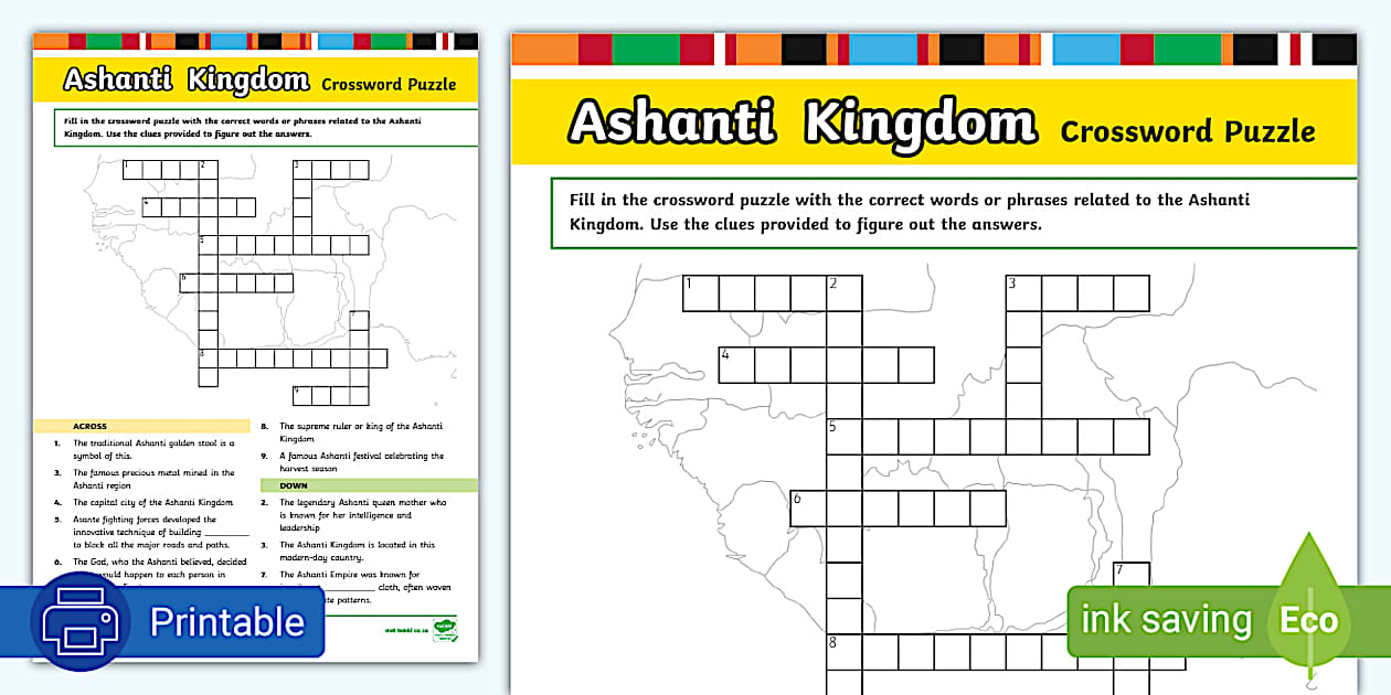 Ashanti Kingdom Crossword Puzzle (teacher made) Twinkl