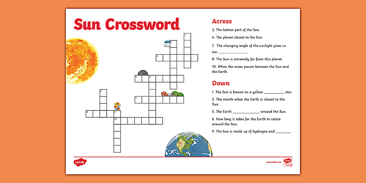 Sun Crossword Puzzle for Kids (professor feito) Twinkl