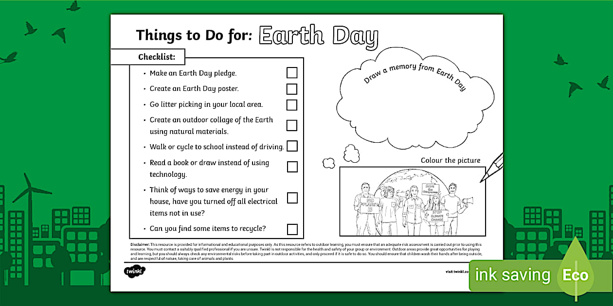 Things to Do for Earth Day Checklist Activity