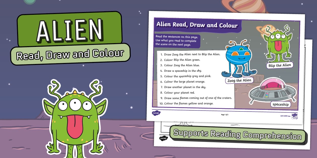 Alien Read, Draw and Colour Activity - KS1
