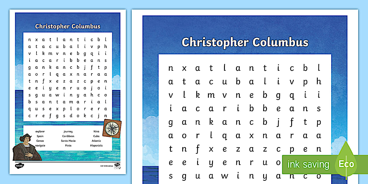 Christopher Columbus Word Search (Hecho por educadores)
