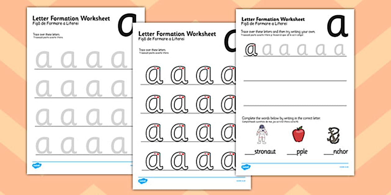 a z Letter Formation Worksheets Romanian Translation