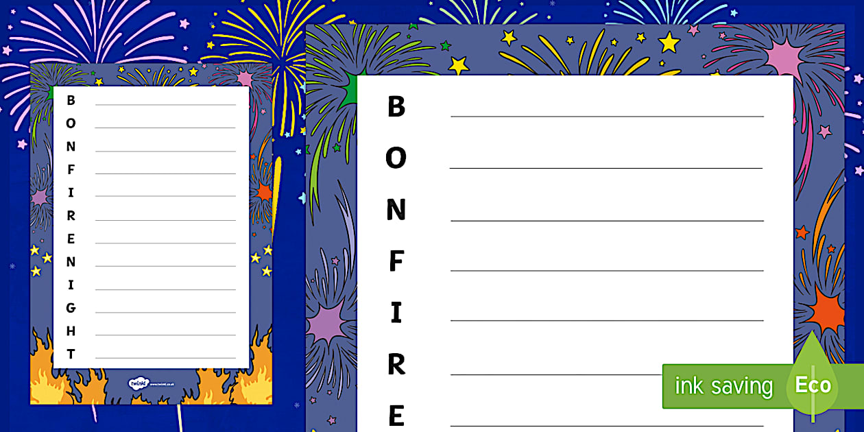 Editable Bonfire Night Acrostic Poem Template (teacher made)