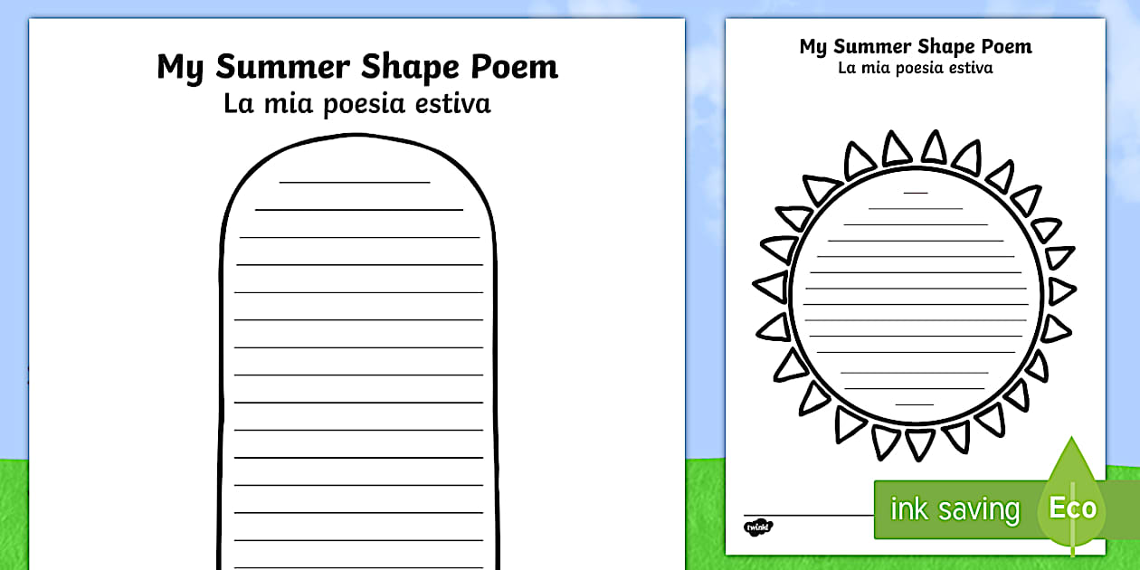 Summer Shape Poetry Templates English/Italian Summer Shape Poetry