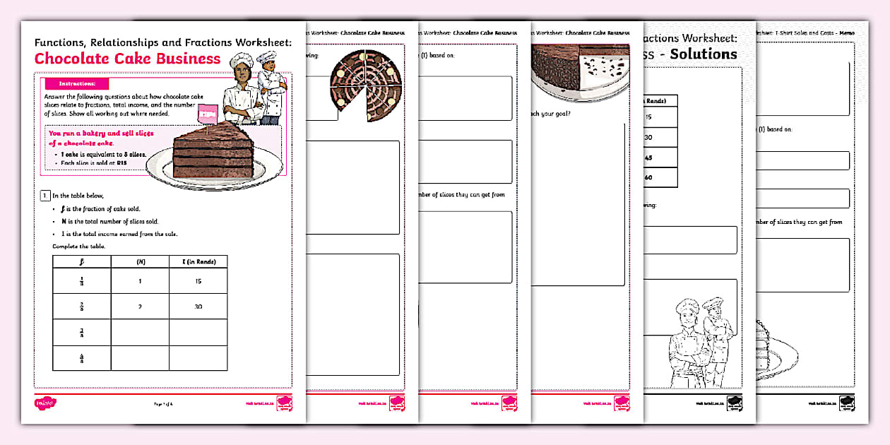 Functions, Relationships & Fractions Worksheet Chocolate Cake Business