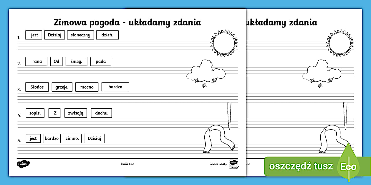 Zimowa pogoda | Ułóż zdania z rozsypanki wyrazowej | Pory roku