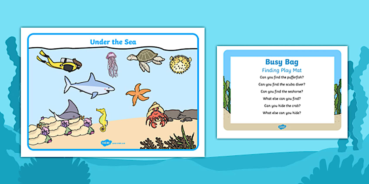 Under The Sea Finding Play Mat Busy Bag Prompt Card and Resource Pack