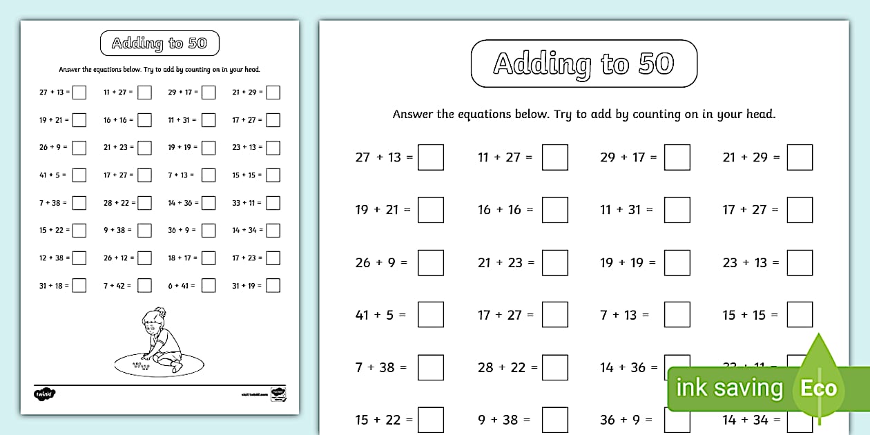 👉 Adding to 50 Activity Sheet (teacher made) - Twinkl