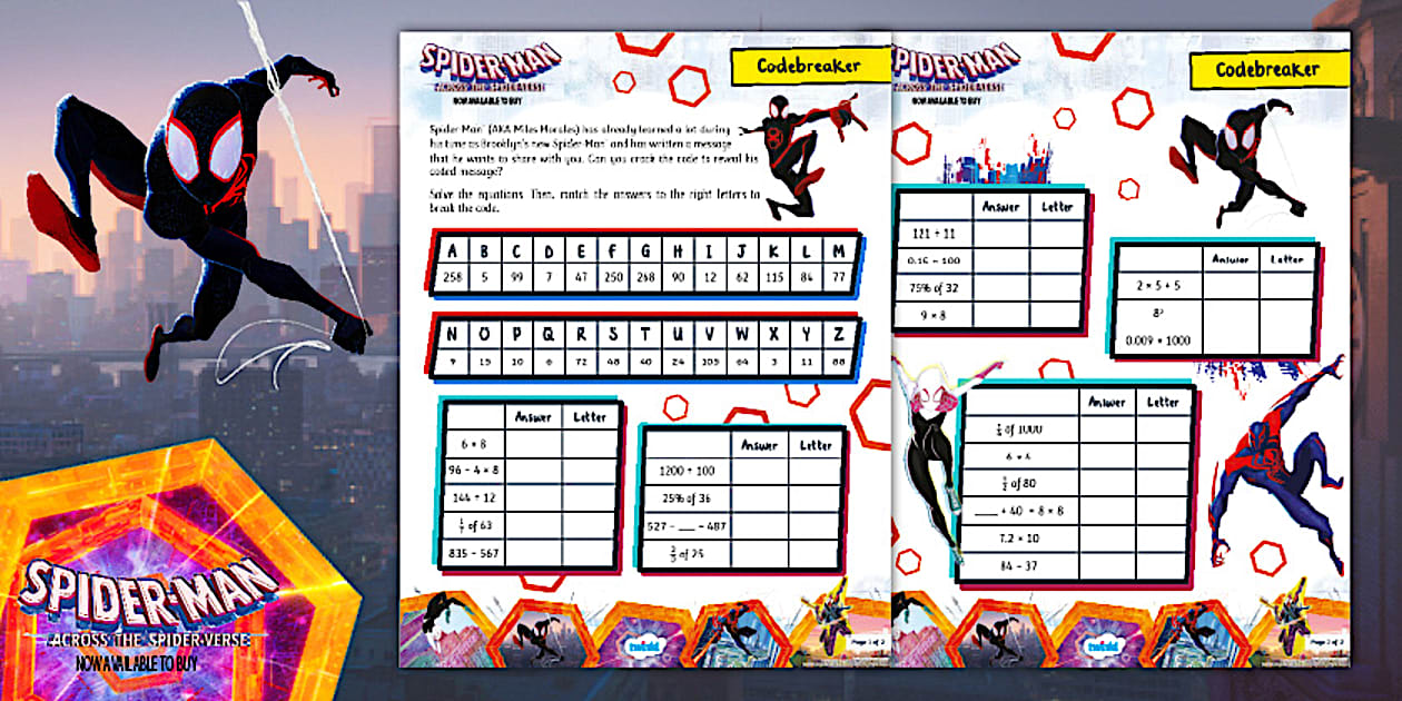 FREE! - Spider-Man™: Math Code Breaker Worksheet for 3rd-5th Grade