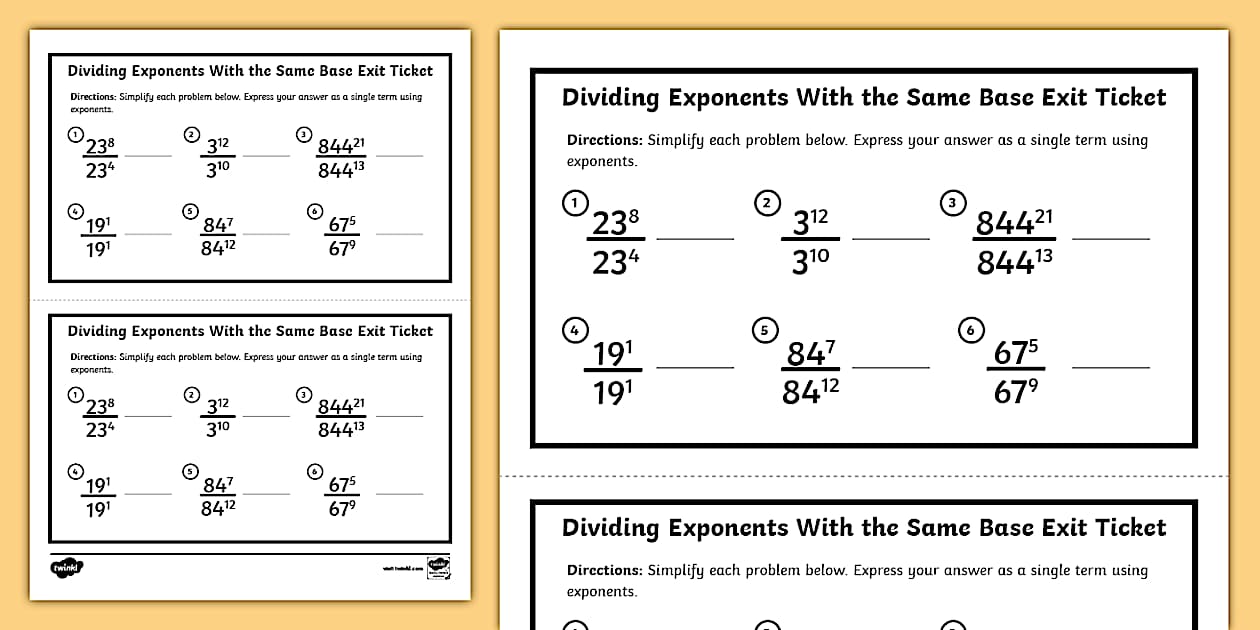 Eighth grade dividing exponents with the same base exit ticket