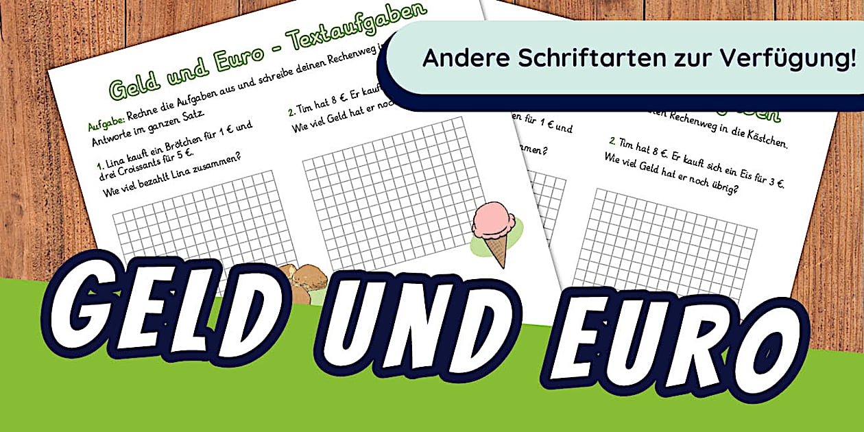 Geld und Euro - Sachaufgaben - Arbeitsblatt