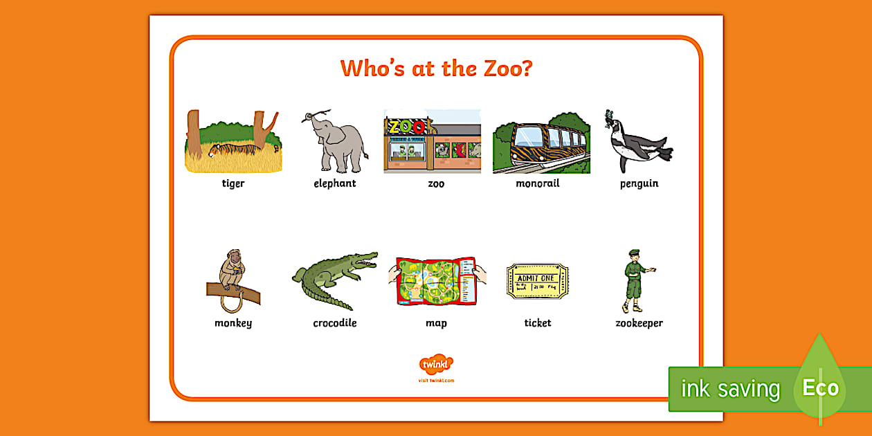 Who's at the Zoo? Word Mat (teacher made) - Twinkl