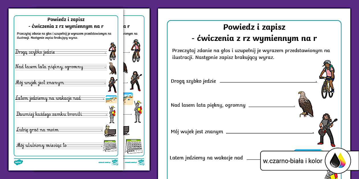 Wyrazy z rz wymiennym dla klasy 1, 2 i 3 | Karta pracy