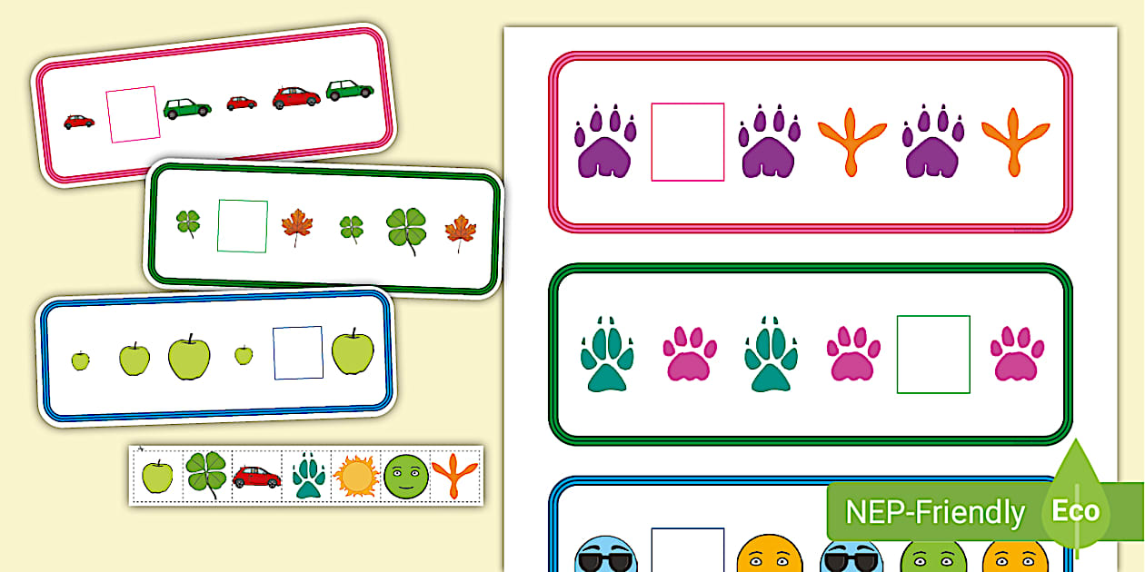 Write The Missing Pattern Math Missing Pattern Cards Activity (English/Hindi)
