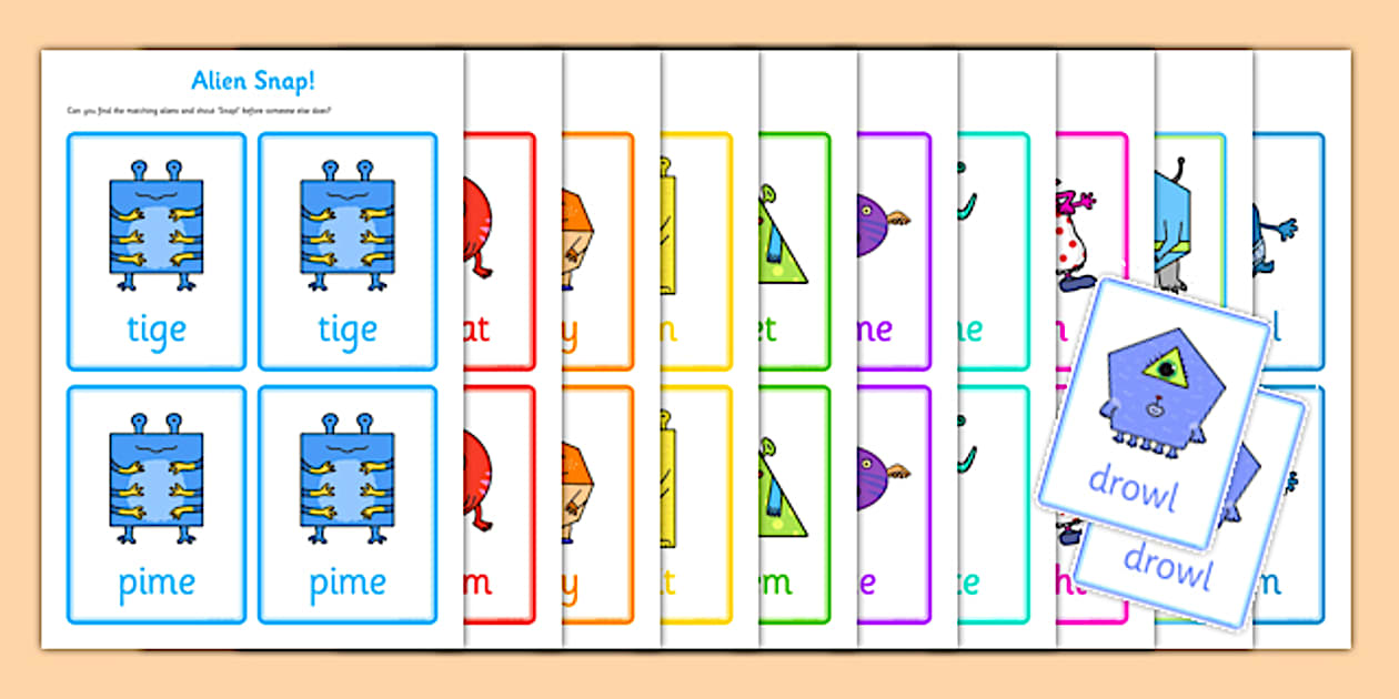 Editable Phonics Screening Check Alien Snap Matching Cards