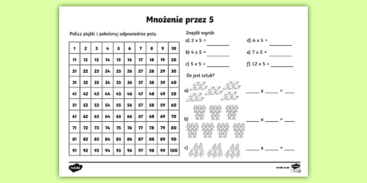 Karta Mnożenie przez 5 (teacher made) - Twinkl